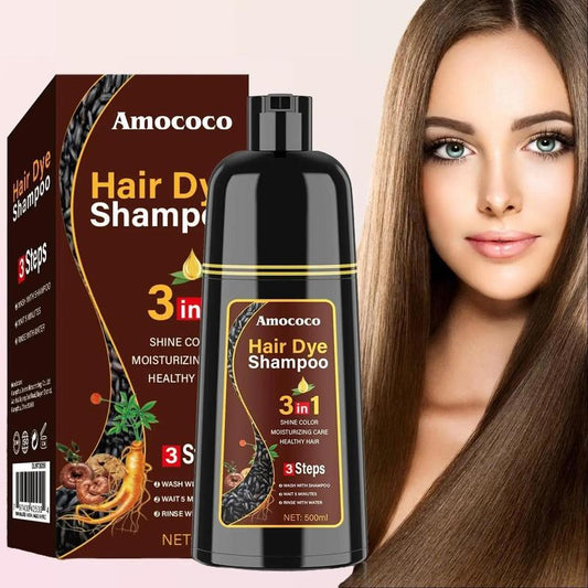 Amococo Unisex 500ml Black Hair Color Shampoo Instant 3 in 1 +99.99% Gray Hair Coverage - Herbal Ingredients - Multiple Colors Available Plant Hair Dye Haircare Summer Gift Gentle