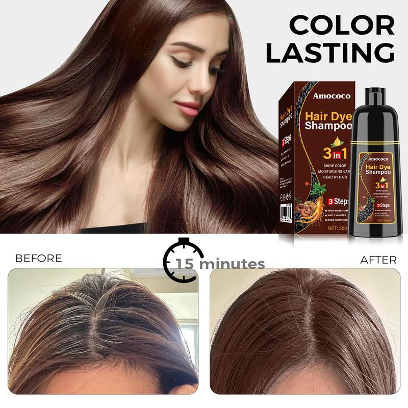 Hair Dye Shampoo for Gray Hair 3 in 1 - Herbal Ingredients Instant Color Shampoo Hair Dye for Women & Men 100% Coverage Shampoo 500ml/100ml