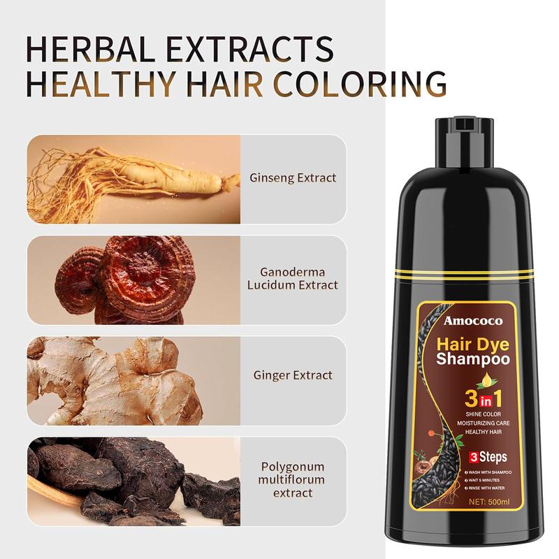 Hair Dye Shampoo for Gray Hair 3 in 1 - Herbal Ingredients Instant Color Shampoo Hair Dye for Women & Men 100% Coverage Shampoo 500ml/100ml