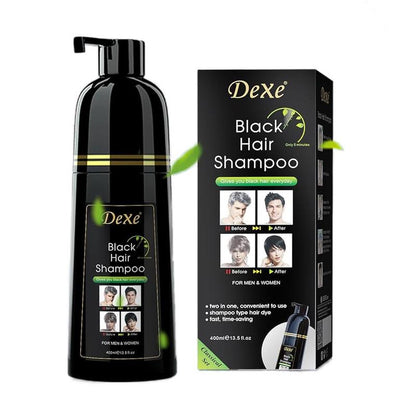 Dexe Black Hair Dye Shampoo for Gray Hair, Semi-Permanent Hair Color Shampoo for Women and Men. Haircare Herbal Bowl Gentle Plant