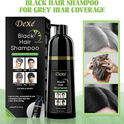 Dexe Black Hair Dye Shampoo for Gray Hair, Semi-Permanent Hair Color Shampoo for Women and Men. Haircare Herbal Bowl Gentle Plant