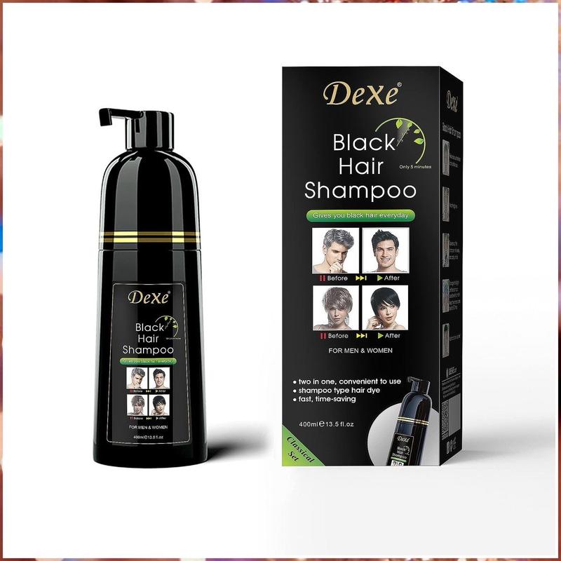 Dexe Black Hair Dye Shampoo for Gray Hair, Semi-Permanent Hair Color Shampoo for Women and Men. Haircare Herbal Bowl Gentle Plant