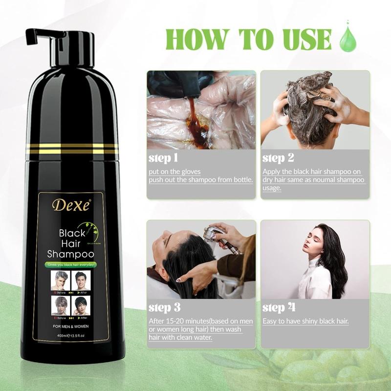 Dexe Black Hair Dye Shampoo for Gray Hair, Semi-Permanent Hair Color Shampoo for Women and Men. Haircare Herbal Bowl Gentle Plant