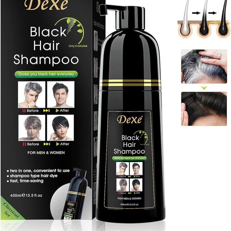 Dexe Black Hair Dye Shampoo for Gray Hair, Semi-Permanent Hair Color Shampoo for Women and Men. Haircare Herbal Bowl Gentle Plant