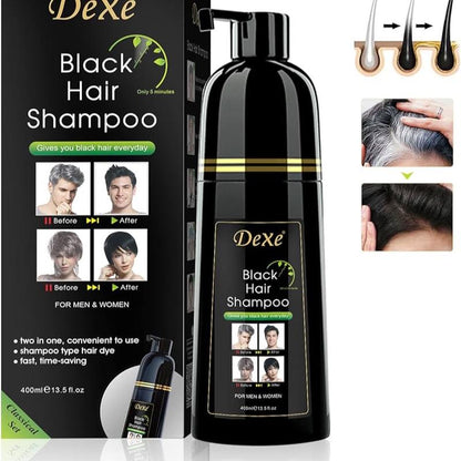 Dexe Black Hair Dye Shampoo for Gray Hair, Semi-Permanent Hair Color Shampoo for Women and Men. Haircare Herbal Bowl Gentle Plant