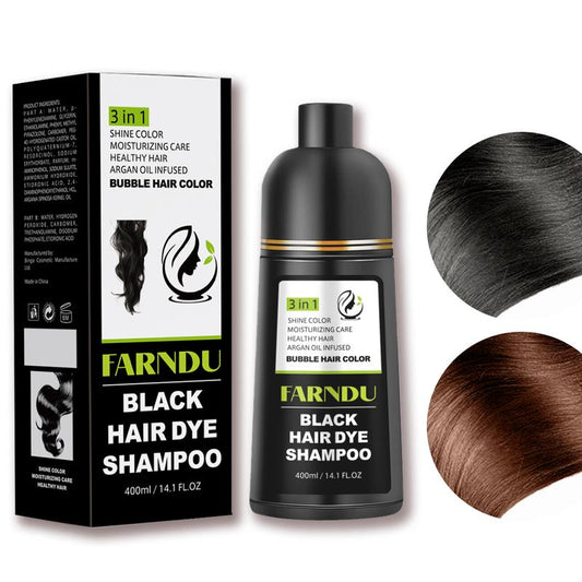 FARNDU-Hair Color Shampoo, Black & Brown-Quick hair dye Fruity aroma -3-In-1 Color Plant extracts-Long Lasting 400 Ml Ammonia-Free Haircare Argan Oil Bowl Ginseng Mild