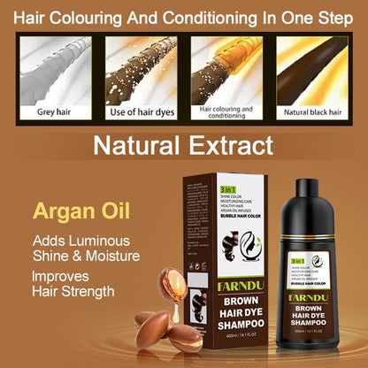 FARNDU-Hair Color Shampoo, Black & Brown-Quick hair dye Fruity aroma -3-In-1 Color Plant extracts-Long Lasting 400 Ml Ammonia-Free Haircare Argan Oil Bowl Ginseng Mild