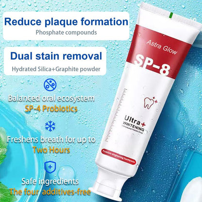 SP8 Probiotic Toothpaste: Improved Formula for Stain Removal, Yellow Teeth Prevention, and Fresh Breath