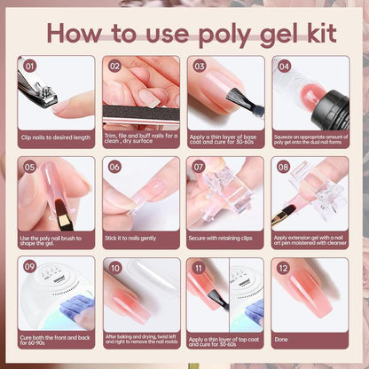 JEWHITENY Poly Extension Gel Nail Kit With 48W LED Nail Lamp 14 Colors Builder Extension Gel All-in-One French Kit Nail Art Design Beginner Kit