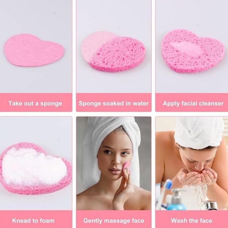 Heart Shaped Face Puffs & Headband Set, 41pcs/set Skin Care Face Cleaning Tool Set, Including 40pcs Face Puff & 1 Count Headband, Professional Skincare Tools for Women, Comfort Hygiene Products