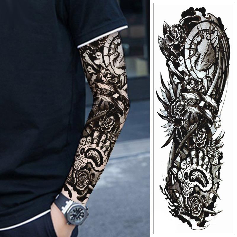 Mechanical Totem Full Arm Temporary Tattoo Sticker (1 Piece), Elegant?Fake Tattoo Sticker, Body Art Decoration For Men & Women