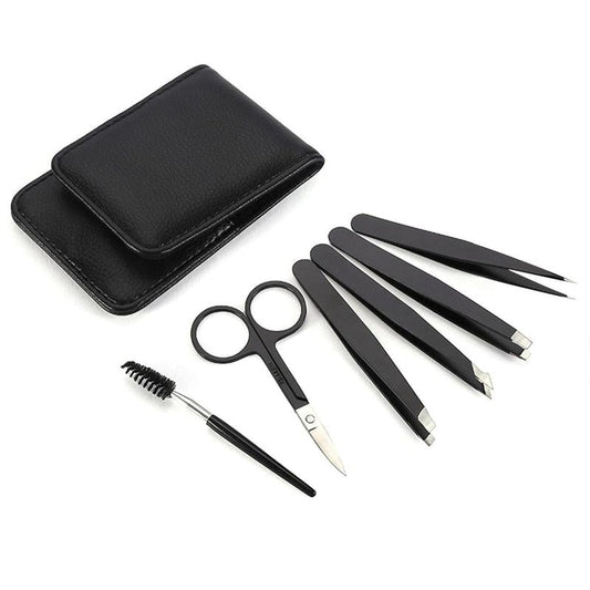 Eyebrow Care Tool Set, 6pcs Eyebrow Clippers Tweezers Eyebrow Trimming Kit with Bag, Professional Eye Makeup Tools