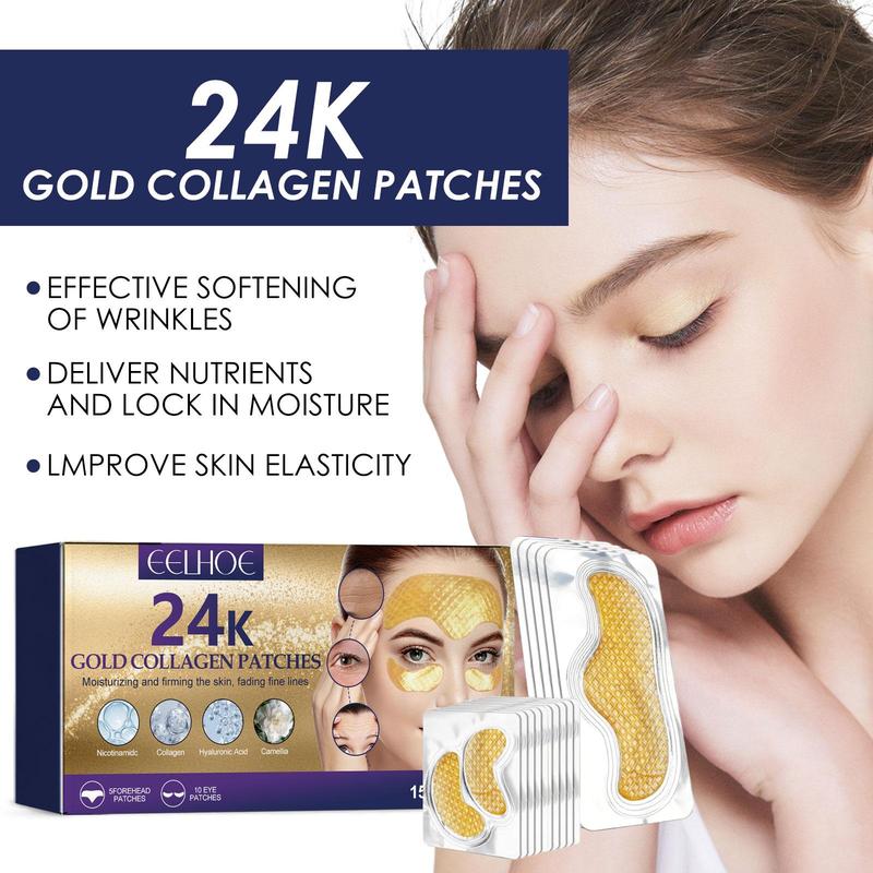 Collagen Forehead Wrinkle Patches (15patches/box), 24K Moisturizing Patches for Improving Fine Lines & Enhancing Forehead Skin Elasticity, Skincare Patches for Women & Men