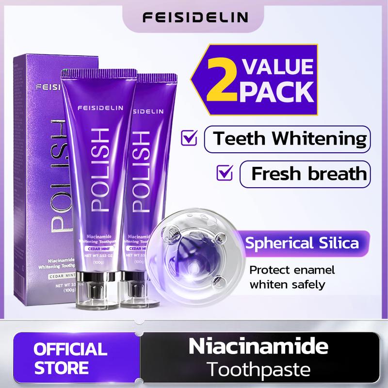 2 VALUEPACK Toothpaste[FEISIDELIN]Niacinamide Whitening Toothpaste  Enhanced Whitening Toothpaste for Fresh Breath, Deep Cleaning, and Stain Removal at Home and Travel, with Teeth Polishing for Reduced Tooth Wear and Gentle Sensation. Oral Cleansing