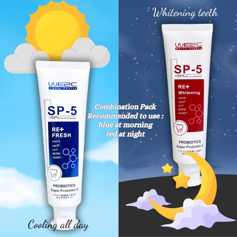 WE2C sp5 Whitening Toothpaste Teeth Cleaning Toothpaste Remove Plaque Remove Stains Oral Ordor Cleaning Bright Teeth Fresh Breath, Jasmine, Mint Gum Protection Foam Foaming SP5 Cleansing Gentle Probiotic