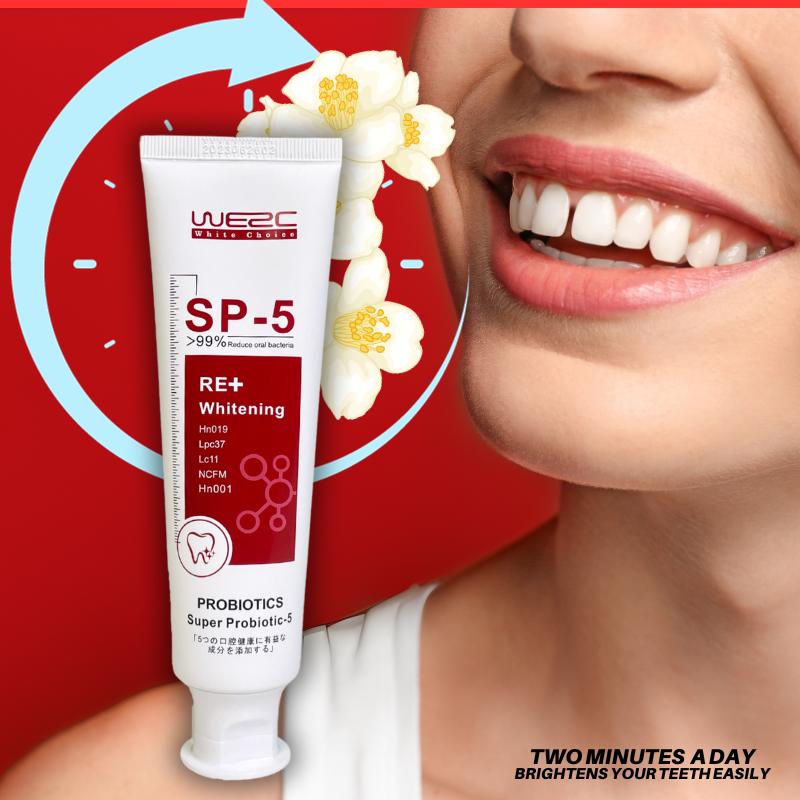 WE2C sp5 Whitening Toothpaste Teeth Cleaning Toothpaste Remove Plaque Remove Stains Oral Ordor Cleaning Bright Teeth Fresh Breath, Jasmine, Mint Gum Protection Foam Foaming SP5 Cleansing Gentle Probiotic