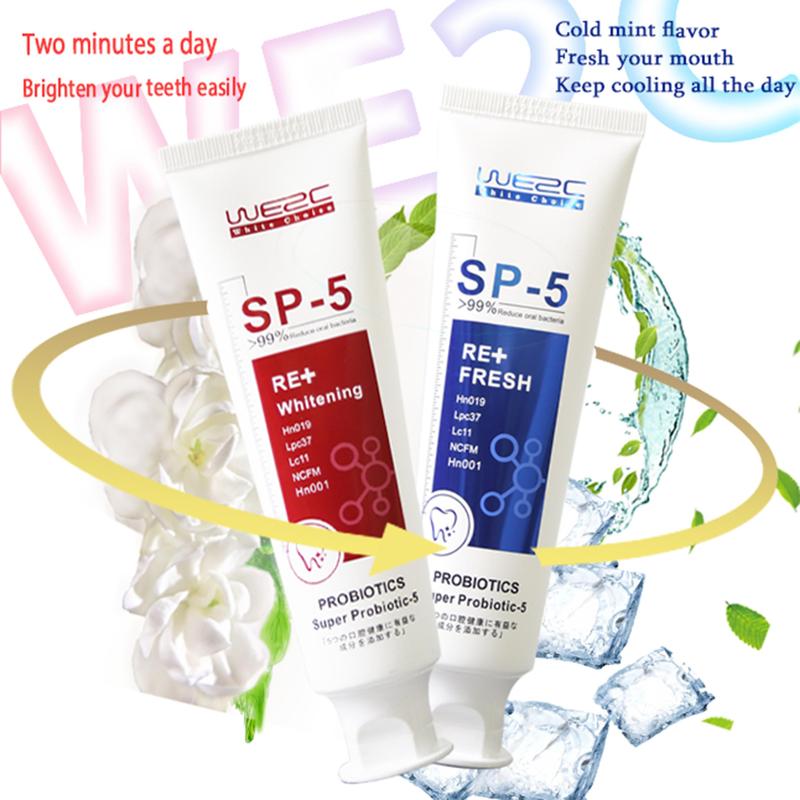 WE2C sp5 Whitening Toothpaste Teeth Cleaning Toothpaste Remove Plaque Remove Stains Oral Ordor Cleaning Bright Teeth Fresh Breath, Jasmine, Mint Gum Protection Foam Foaming SP5 Cleansing Gentle Probiotic