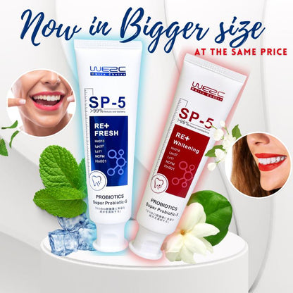 WE2C [SP-5 Probiotic toothpaste], whitening teeth, cleaning mouth, removing stains, refreshing breath, Soft foam, Jasmine Whitening, Mint Fresh, 8.8Oz