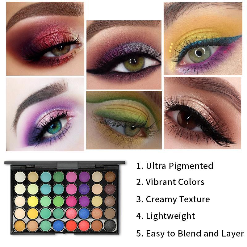 40-color Eyeshadow Palette, Matte and Glitter Eye Shadows Palette, Long Lasting Shimmering Eye Shadow Makeup Products, High Pigmented Blendable Eyeshadow Powder