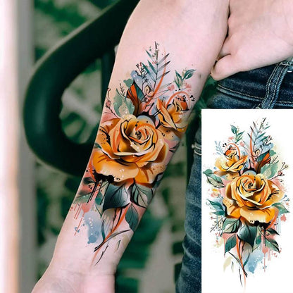 1 Sheet 3D Rose Pattern Temporary Tattoo Decal, Flower Pattern Fake Tattoo Sticker, Waterproof Body Art Decoration for Women & Girls