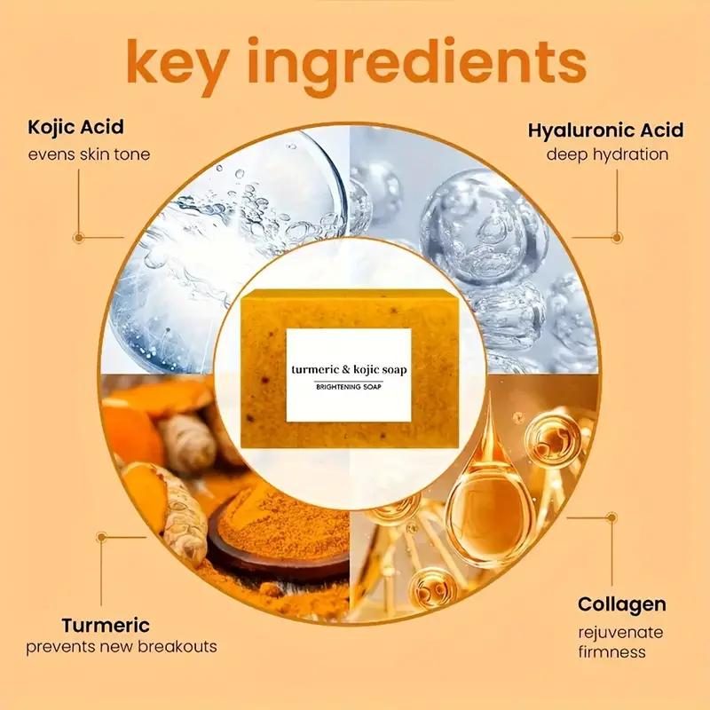 AILIYZ Lemon Turmeric and Kojic Acid Brightening Soap, Facial Cleanser Set, Moisturizing Soap Set with Soap Protector Bag,Natural turmeric soap bar