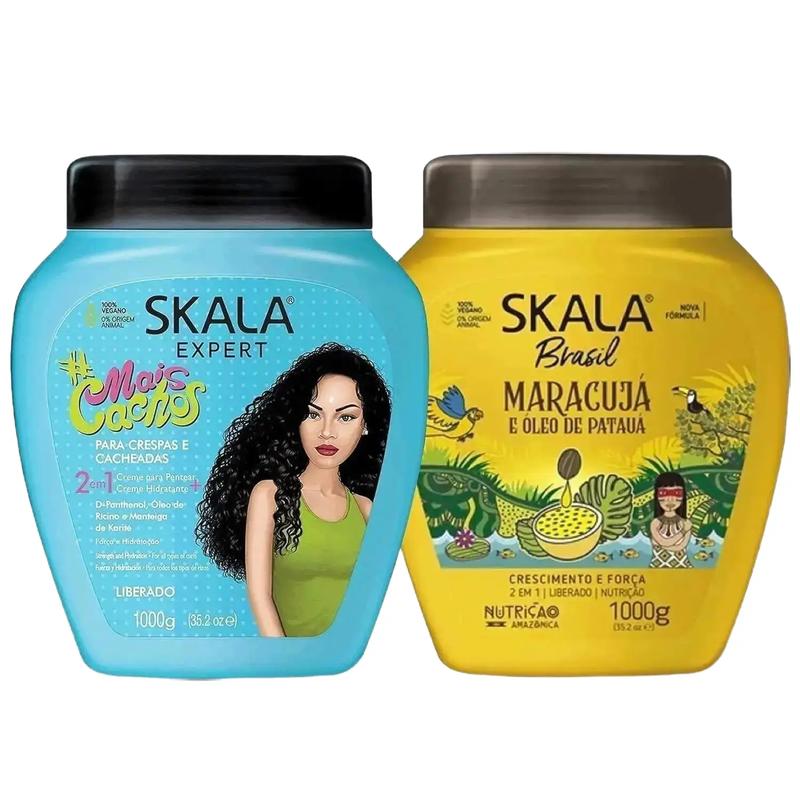 SKALA Hair Care Set: Expert Mais Cachos 2-in-1 Conditioning Treatment Cream + Brasil Passion Fruit & Pataua Oil - Nourish, Strengthen, and Transform Your Hair - Each Bottle 1000g/1kg-35.27 Oz (Pack of 2) 100% VEGAN Conditioner Comfort Haircare