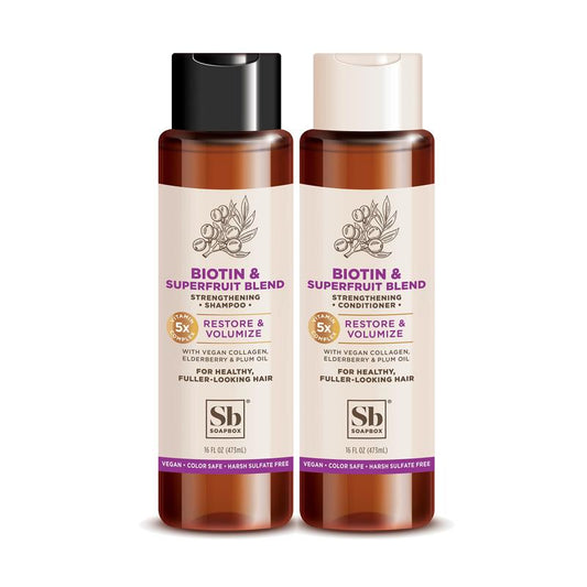 Biotin & Superfruit Shampoo & Conditioner Set, 16 Ounces Each (pack of 2) - with Vegan Collagen, Aloe and Shea Butter, Pack of 2 Sulfate Free, Paraben Free, Silicone Free, Color Safe and Vegan Hair Products