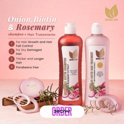 Onion Rosemary and Biotin Shampoo and Treatment Kit Cebolla Romero y Biotina Champu y Tratamiento Combo  Healthy Hair Growth Shampoo, Paraben Free, Silicone Free Conditioner Haircare Restore Moisturize