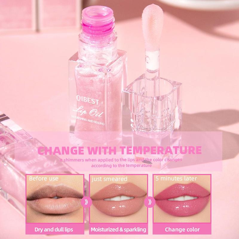 Temperature Changing Lip Oil, Moisturizing Easy Coloring Lip Gloss, Non-stick Cup Lip Glaze for Women