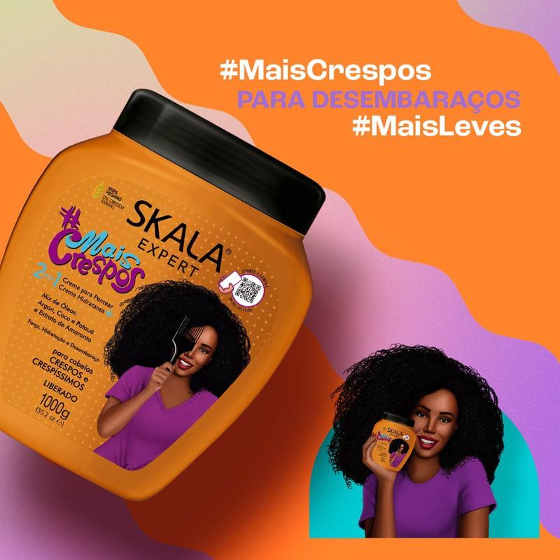 SKALA MAIS CRESPOS- For Curly or Super Curly - 2 in 1 Hair Treatment Conditioning Cream, provides strength, hydration and detangling - Net 35.27 Oz (Pack of 1) VEGAN Conditioner Haircare Repair Coconut Shampoo Traditional Argan Comfort Daily Friend