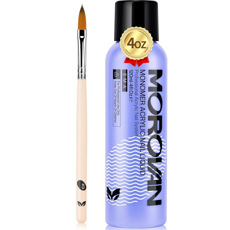 MOROVAN 4oz 120ml Monomer Acrylic Nail Liquid - Professional Acrylic Nail Liquid Monomer for Acrylic Powder Acrylic Nails Extension with Acrylic Nail Brush DIY Beginners Non-Yellowing