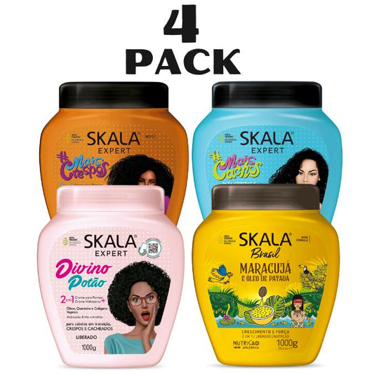 SKALA Hair Care Set:  Mais Cachos 2-in-1 Conditioning Treatment Cream + Brasil Passion Fruit & Pataua Oil Treatment Cream - Mais Crespos and Expert Divino Potao, Strengthen, and Transform Your Hair - Each Bottle 1000g/1kg - 35.27 Oz (Pack of 4)