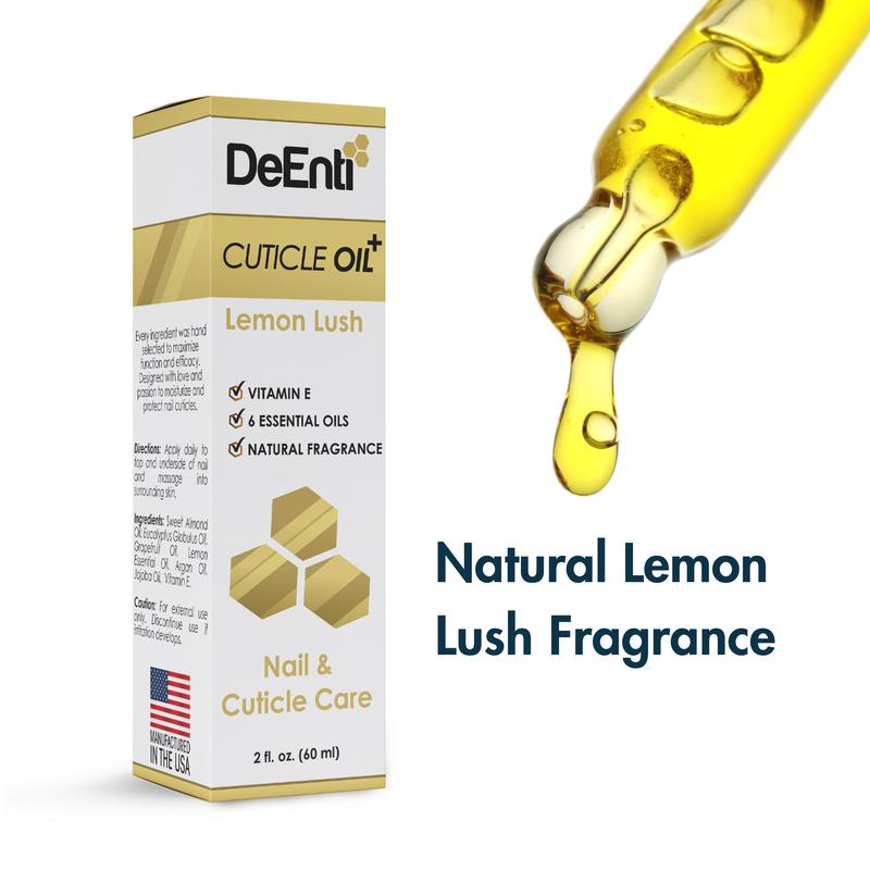 DeEnti Lemon Lush Cuticle Oil - Jojoba Oil, Argan Oil, Sweet Almond Oil, Lemon Essential Oil, Eucalyptus Oil  and Vitamin E - Great for skin and nail care. Jojoba