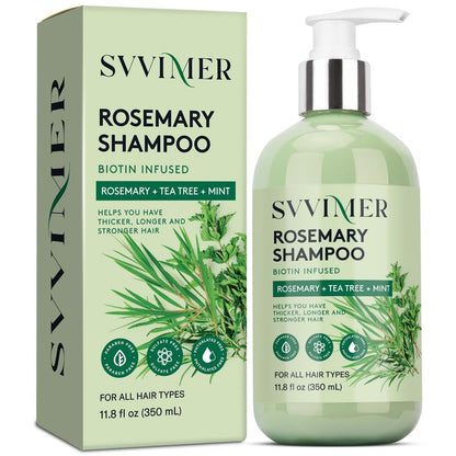 Svvimer Rosemary Mint Strengthening Shampoo for Thinning Hair and Hair Loss-Thickening and Regrowth Formula with Tea Tree Oil and Biotin - 11.8 fl.oz Comfort Cleansing Cleanser Haircare