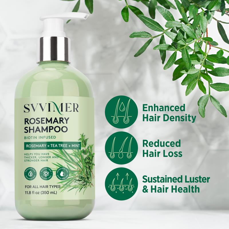 Svvimer Rosemary Mint Strengthening Shampoo for Thinning Hair and Hair Loss-Thickening and Regrowth Formula with Tea Tree Oil and Biotin - 11.8 fl.oz Comfort Cleansing Cleanser Haircare