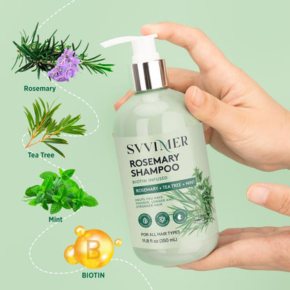 Svvimer Rosemary Mint Strengthening Shampoo for Thinning Hair and Hair Loss-Thickening and Regrowth Formula with Tea Tree Oil and Biotin - 11.8 fl.oz Comfort Cleansing Cleanser Haircare