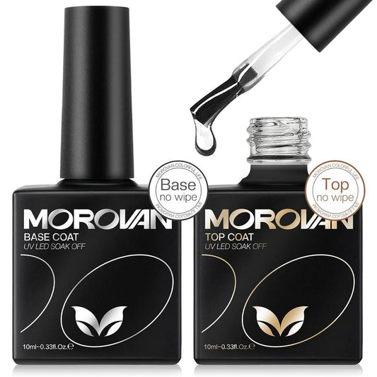 MOROVAN Top Base Coat - Soak Off Gel Base and Top Coat Gel Nail Polish Professional Gel Top and Base Coat for Beginners Long Lasting Gel Top Coat UV Glossy Shine Base Coat Nail Polish DIY at Home