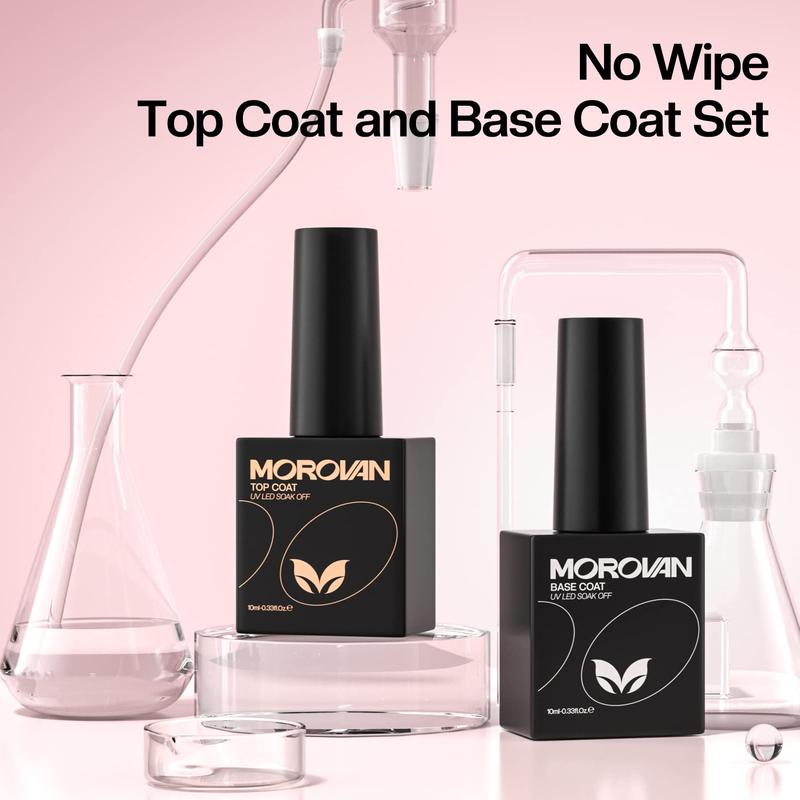 MOROVAN Top Base Coat - Soak Off Gel Base and Top Coat Gel Nail Polish Professional Gel Top and Base Coat for Beginners Long Lasting Gel Top Coat UV Glossy Shine Base Coat Nail Polish DIY at Home