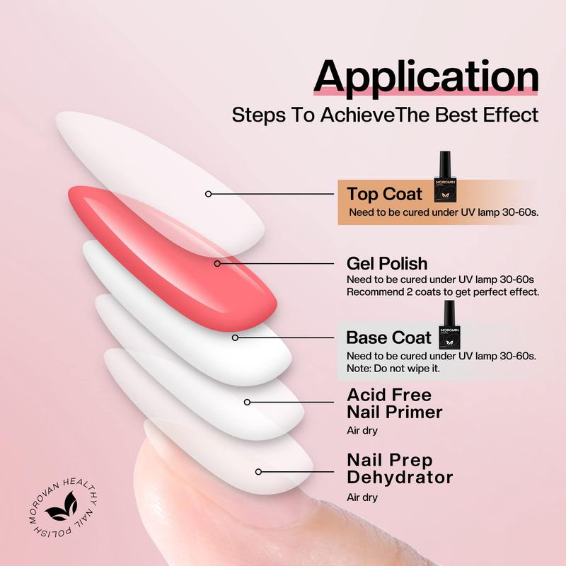 MOROVAN Top Base Coat - Soak Off Gel Base and Top Coat Gel Nail Polish Professional Gel Top and Base Coat for Beginners Long Lasting Gel Top Coat UV Glossy Shine Base Coat Nail Polish DIY at Home