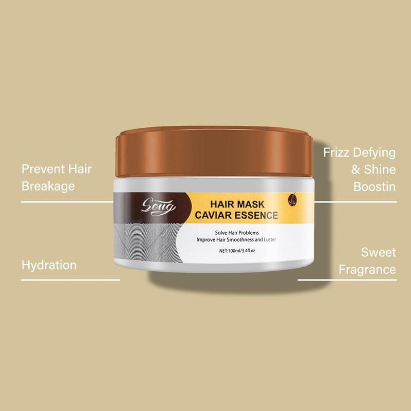 Hair Mask Caviar Essence, Collagen Hair Care, Daily Suitable for Dry Damaged Hair - Argan Oil Protein Gentle Conditioning, Suitable for Curly or Straight Fine Hair 100ml (1 pc) Collagen Gentle Repair, Comfort Hair Care