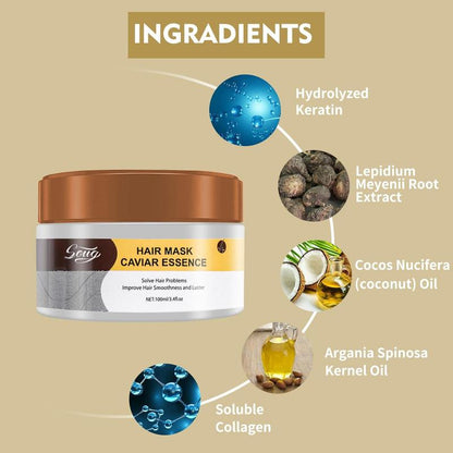 Hair Mask Caviar Essence, Collagen Hair Care, Daily Suitable for Dry Damaged Hair - Argan Oil Protein Gentle Conditioning, Suitable for Curly or Straight Fine Hair 100ml (1 pc) Collagen Gentle Repair, Comfort Hair Care