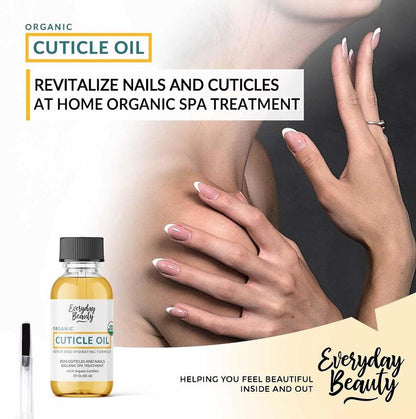 Organic Cuticle & Nail Oil - Repair, Revitalize & Hydrate Cuticles and Nails - Organic Spa Treatment - For Stronger Healthier Nails and Cuticles - 1 Fl Oz Glass Bottle with Nail Brush Nail Care