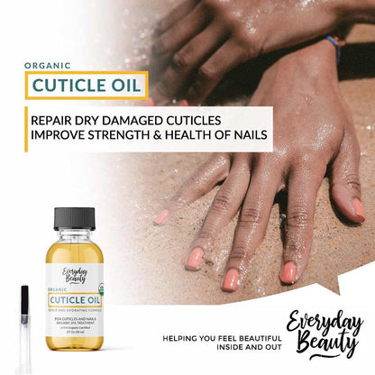 Organic Cuticle & Nail Oil - Repair, Revitalize & Hydrate Cuticles and Nails - Organic Spa Treatment - For Stronger Healthier Nails and Cuticles - 1 Fl Oz Glass Bottle with Nail Brush Nail Care