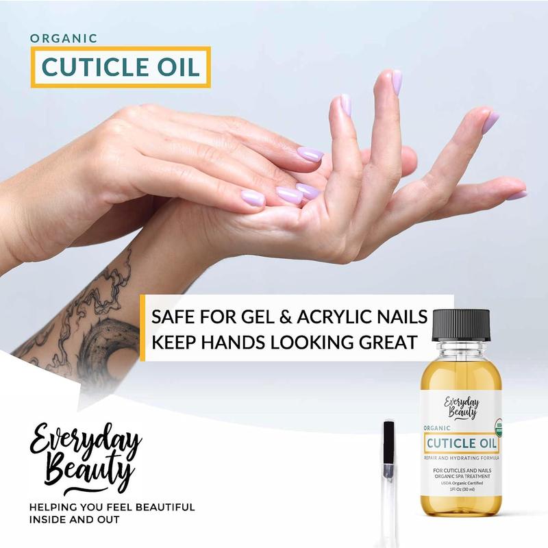 Organic Cuticle & Nail Oil - Repair, Revitalize & Hydrate Cuticles and Nails - Organic Spa Treatment - For Stronger Healthier Nails and Cuticles - 1 Fl Oz Glass Bottle with Nail Brush Nail Care