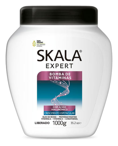 SKALA Expert Bomba de VITAMINAS - For Curly or Super Curly, Frizzy and Transition Hair, Damaged, Weak, Dull  - Conditioning Treatment Cream, Powerful Ingredients which help Hair Growth. - Net 35.27 Oz (Pack of 1) 100% VEGAN  Oil Shampoo Conditioner