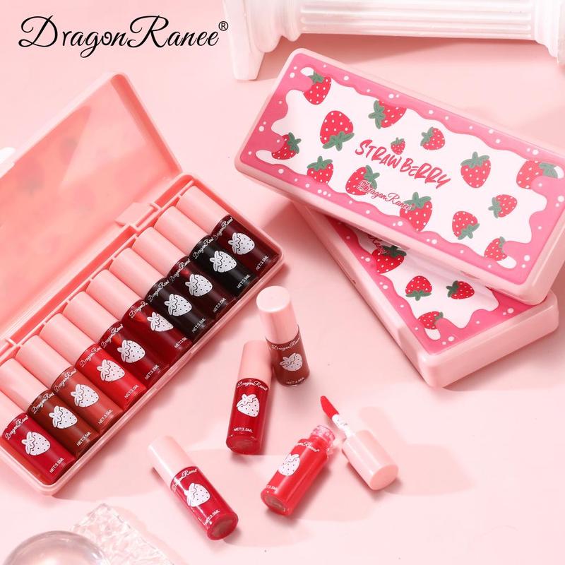 Long-lasting Lip Gloss Set, Summer Gifts, 10pcs/set Strawberry Design Matte Lip Stick, Moisturizing Lip Gloss for All Occasions Lip Makeup, Girls and Women Makeup Accessories, Elegant?Hydrating?Lip?Cosmetic?for?Gift