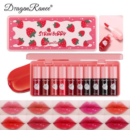 Long-lasting Lip Gloss Set, Summer Gifts, 10pcs/set Strawberry Design Matte Lip Stick, Moisturizing Lip Gloss for All Occasions Lip Makeup, Girls and Women Makeup Accessories, Elegant?Hydrating?Lip?Cosmetic?for?Gift