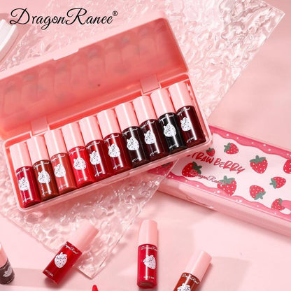 Long-lasting Lip Gloss Set, Summer Gifts, 10pcs/set Strawberry Design Matte Lip Stick, Moisturizing Lip Gloss for All Occasions Lip Makeup, Girls and Women Makeup Accessories, Elegant?Hydrating?Lip?Cosmetic?for?Gift