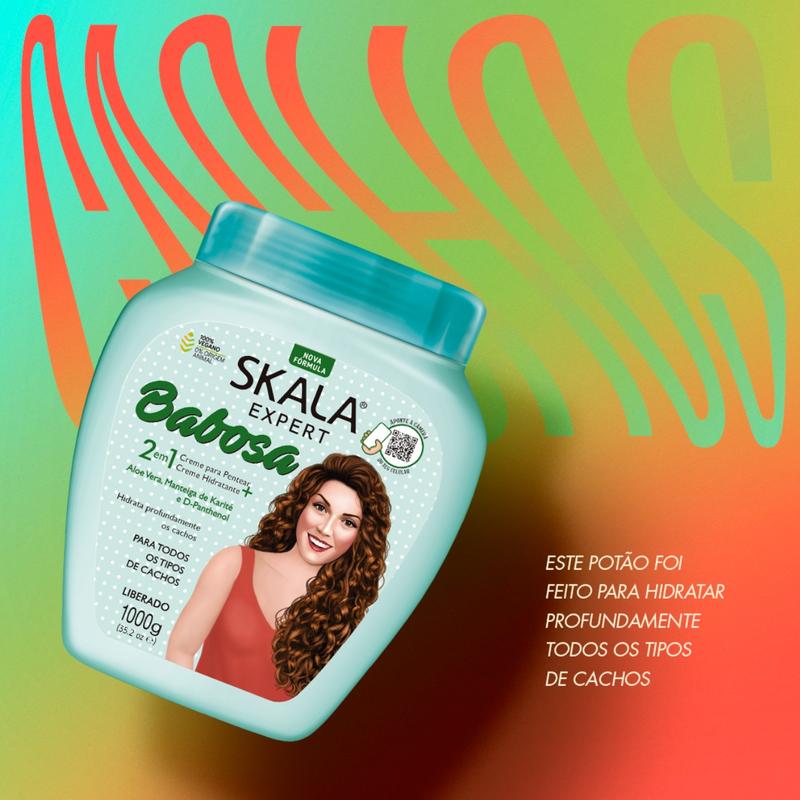 SKALA BABOSA ALOE VERA - For Dry and Messy, Curly or Super Curly Hair - 2 in 1 Conditioning Treatment Cream, Your Curls will be Ultra Hydrated and with Great Glow. - Net 35.27 Oz (Pack of 1)  100% VEGAN   Traditional Shea. Conditioner Haircare