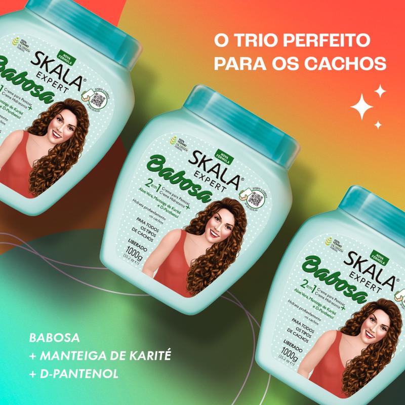 SKALA BABOSA ALOE VERA - For Dry and Messy, Curly or Super Curly Hair - 2 in 1 Conditioning Treatment Cream, Your Curls will be Ultra Hydrated and with Great Glow. - Net 35.27 Oz (Pack of 1)  100% VEGAN   Traditional Shea. Conditioner Haircare